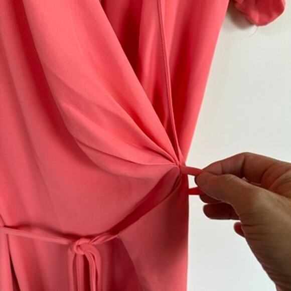 Aritzia Babaton Coral Wallace Short Sleeve Wrap Mini Dress Small V-Neck Lined - Picture 6 of 11